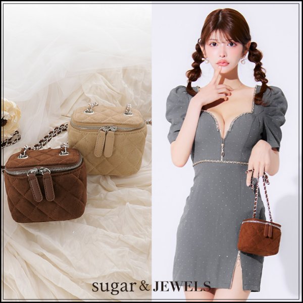 画像1: 【バッグ】チェーンショルダーキルティングスエードバニティバッグ【2カラー】[OF4] (1)