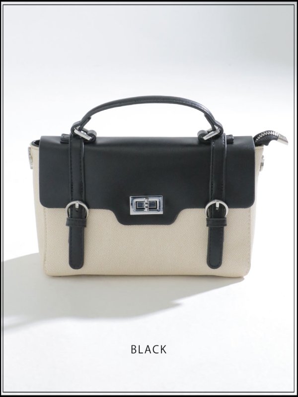 画像2: 【バッグ】レザーキャンバスサッチェルバッグ【Fサイズ/3カラー】[OF02] (2)