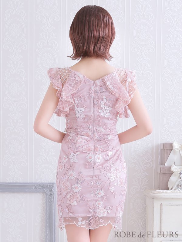 画像5: 【ROBE de FLEURS/ローブドフルール】スパンコール刺繍/ レース/ フリルスリーブ/ タイトミニ/ キャバドレス[OF08] (5)