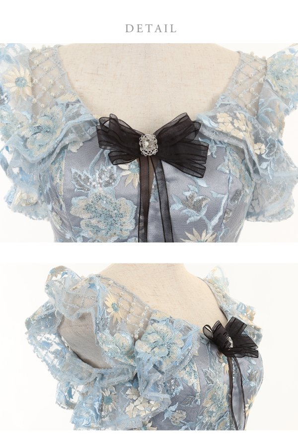 画像14: 【ROBE de FLEURS/ローブドフルール】スパンコール刺繍/ レース/ フリルスリーブ/ タイトミニ/ キャバドレス[OF08] (14)