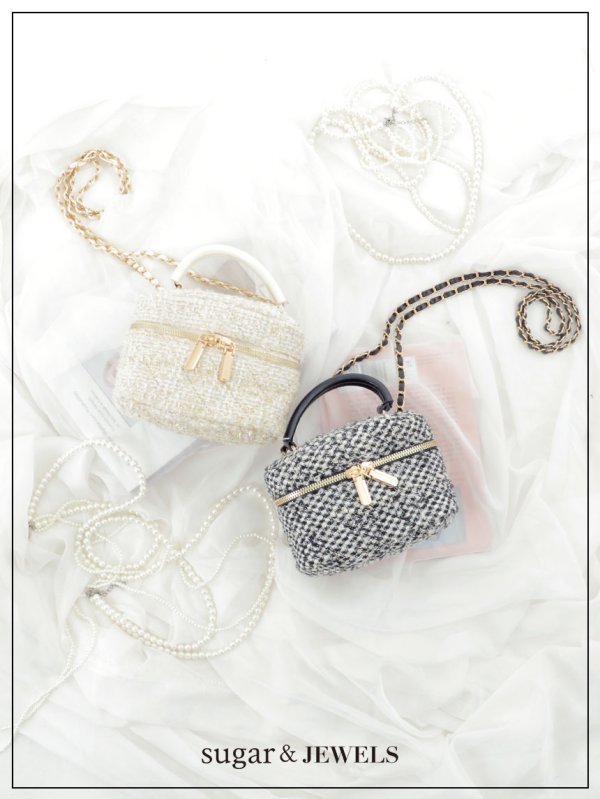 画像2: 【バッグ】チェーンツイードバニティバッグ【2カラー】[OF03] 【IM】 (2)