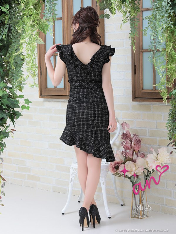 画像4: 【an/アン】フリル/ ツイード / フロントジップ/ アシメスカート/ タイト/ ミニドレス/ キャバドレス[OF05] (4)