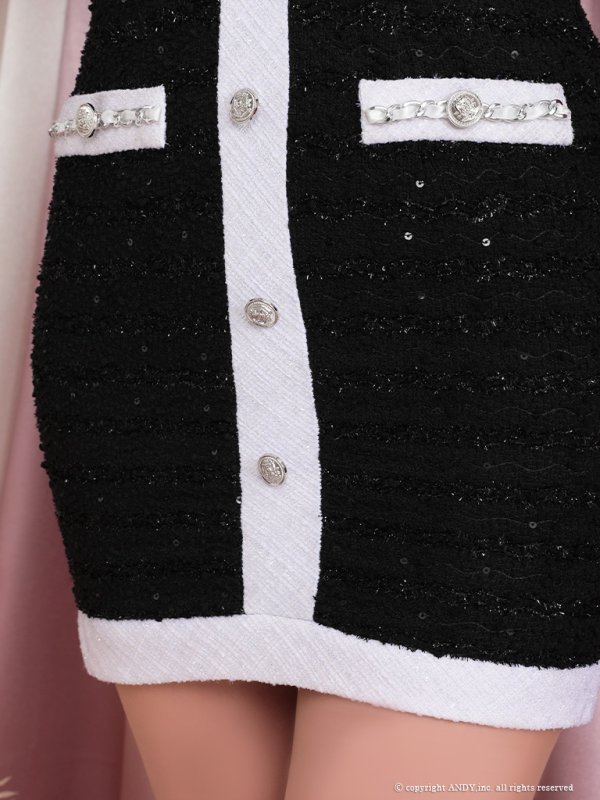 画像14: 【an/アン】ツイード/ 半袖/ 袖あり/ チェーンパイピング/ ストレッチ/ ミニドレス/ キャバドレス[OF05] (14)