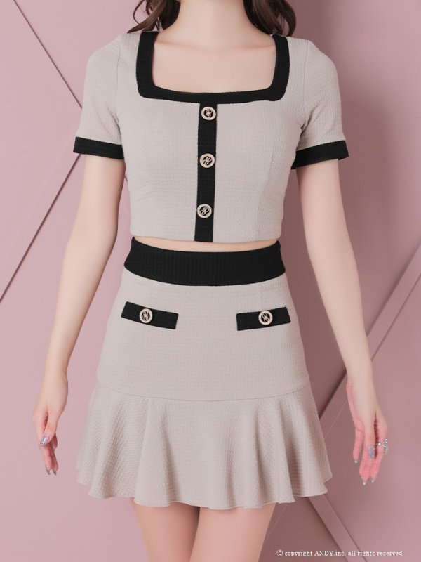 画像15: XSサイズあり【an/アン】バイカラー/ ショートスリーブ/ プリーツ/ セットアップ/ ミニドレス/ キャバドレス[OF05] (15)