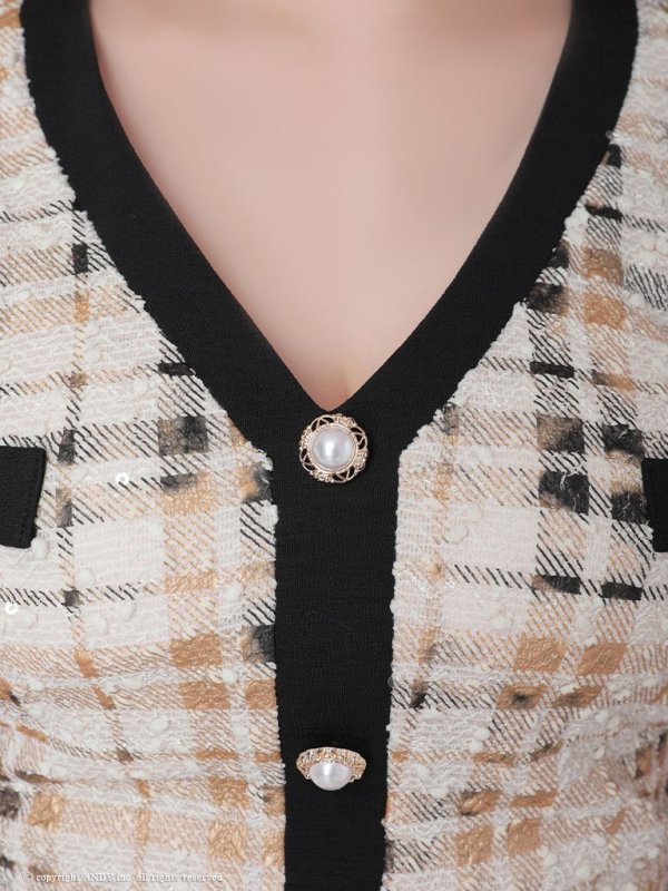 画像7: XSサイズあり【an/アン】ツイード/ チェック柄/ マーメイド/ ストレッチ/ 半袖/ 袖あり/ ボタン/ セットアップ/ ミニドレス/ キャバドレス[OF05] (7)