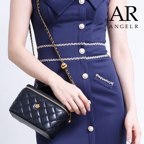 画像2: 【ANGEL R/エンジェルアール】キルティング/ フェイクレザー/ フラワーボタン/ ショルダーハンドバッグ【Fサイズ/3カラー】[OF02-C]  (2)