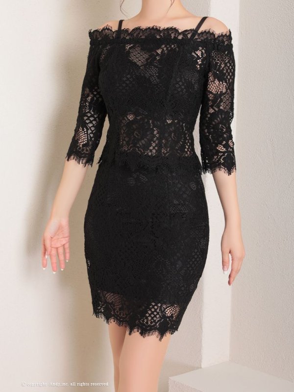 画像5: 【Andy ANDY Fashion Press 15 COLLECTION 04】オフショルダー/ 七分袖/ 長袖/ 袖あり/ フラワーレース/ セットアップ/ タイト/ ミニドレス/ キャバドレス[OF05] (5)