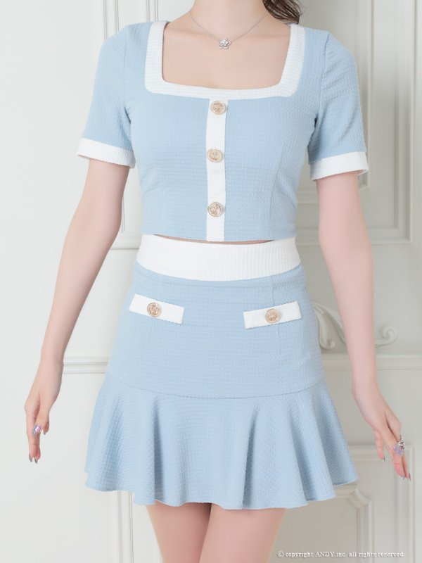 画像7: XSサイズあり【an/アン】バイカラー/ ショートスリーブ/ プリーツ/ セットアップ/ ミニドレス/ キャバドレス[OF05] (7)