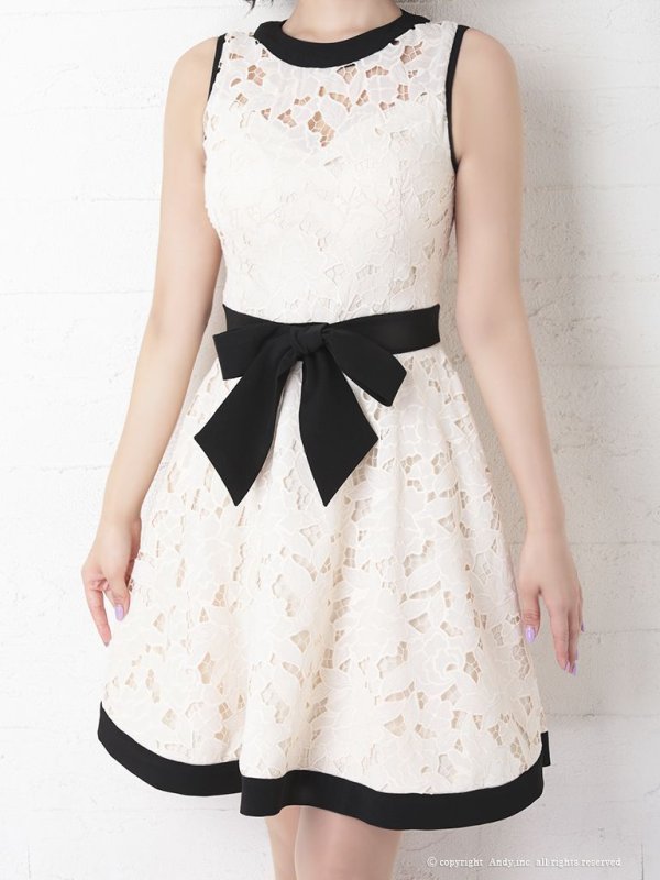 画像5: 【Andy ANDY Fashion Press 11 COLLECTION 04】フラワーレース/ ウエストリボン/ ノースリーブ/ ラインデザイン/ フレア/ ミニドレス/ キャバドレス[OF05] (5)
