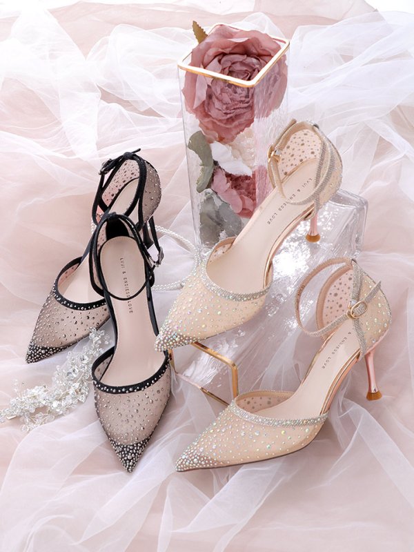 画像2: 【COMEX】 2color/ 8cmヒール/ ラメ/ ラインストーン/ ピンヒール/ ポインテッドトゥ/ ハイヒール/ ストラップ付き/ パンプス[OF02] (2)