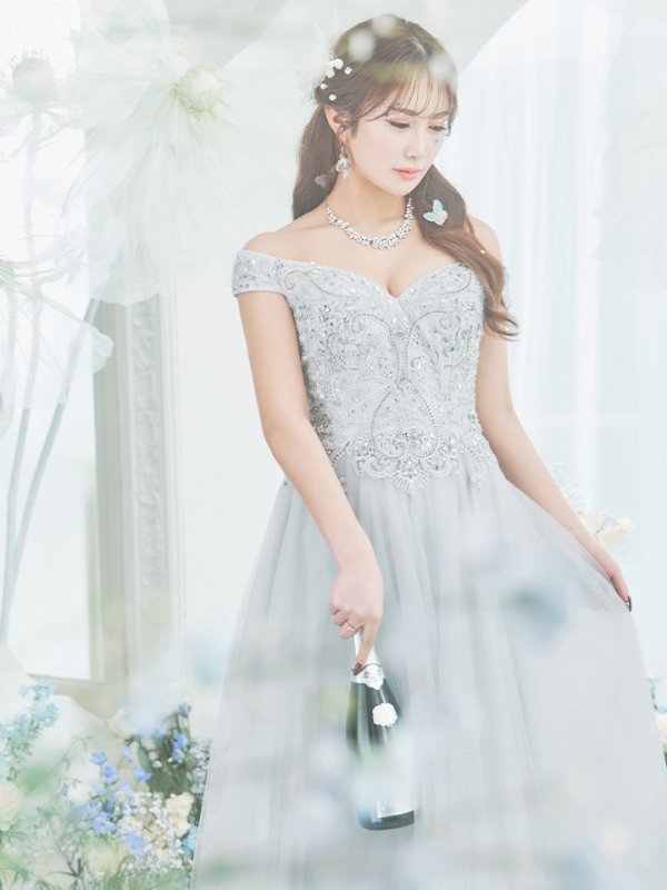 画像11: 【ノエル/関西コレクション着用】【Lip line/リップライン】オフショル/ ビジュー/ チュール/ Aライン/ ロング/ キャバドレス long[HC03] (11)