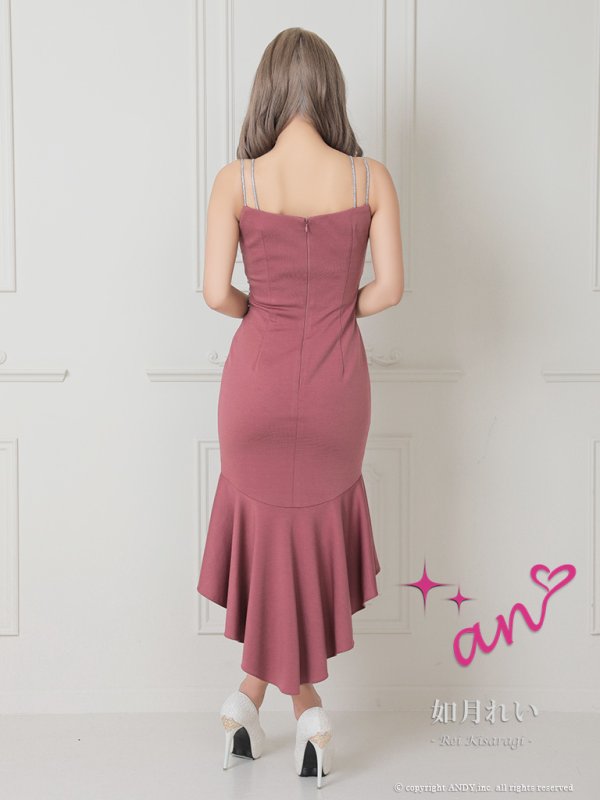画像29: 【an/アン】 マーメイド/ 立体フラワー/ ビジュー/ フリル/ ダブルストラップ/ ストレッチ/ フィッシュテール/ ミディアムドレス/ キャバドレス[OF05] (29)