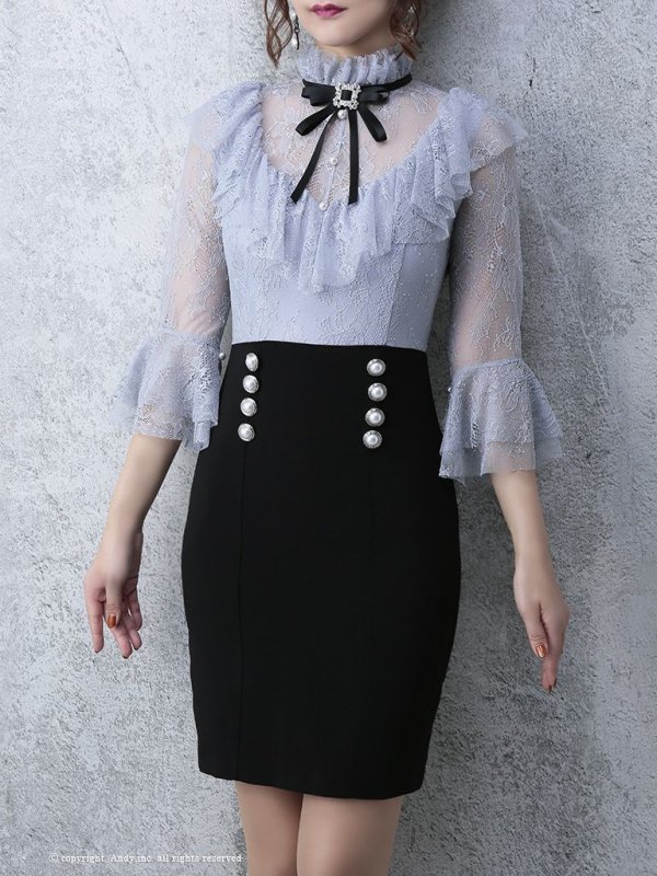 画像5: 【ANDY MAGAZINE VOL.20 COLLECTION 05】リボンブローチ/ ボタンデザイン/ レース/タイト/ ミニドレス/ キャバドレス[OF05] (5)