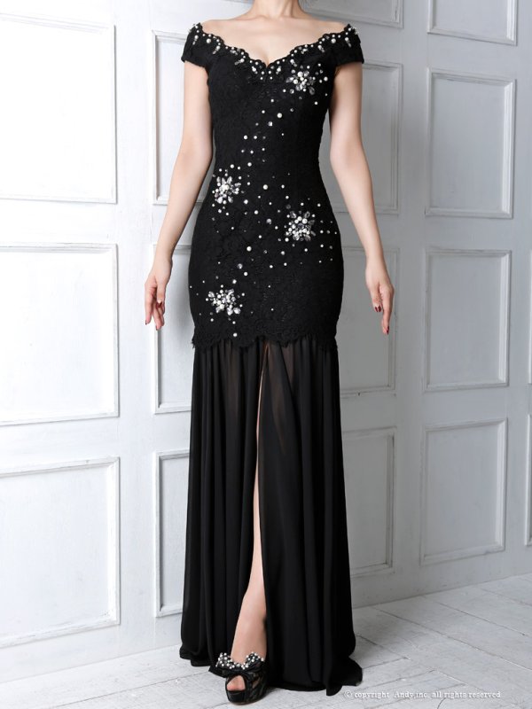 画像13: 【ANDY/アンディ】パールビジュー/シフォン切り替え/フラワーレース/ロング/キャバドレス long[OF05] (13)