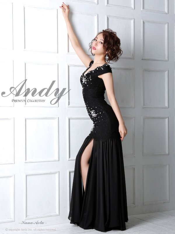 画像10: 【ANDY/アンディ】パールビジュー/シフォン切り替え/フラワーレース/ロング/キャバドレス long[OF05] (10)