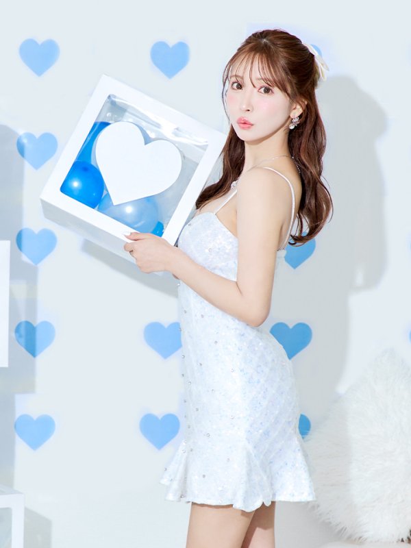 画像24: XSサイズあり【ROBE de FLEURS/ローブドフルール】 スパンコール/ ダイヤチュール/ キャミソール/ フロントジップ/ フレア/ ミニドレス/ キャバドレス[OF08] (24)