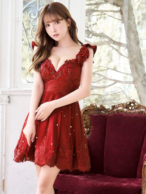 画像7: 【ROBE de FLEURS/ローブドフルール】立体フラワー/ パールチュール/ フレア/ ミニドレス/ キャバドレス[OF08] (7)