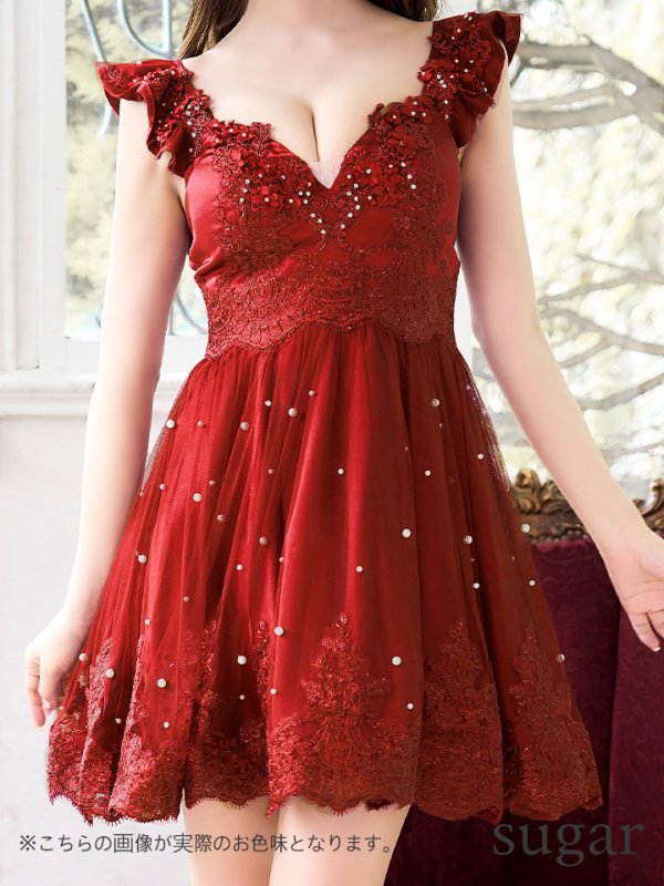 画像9: 【ROBE de FLEURS/ローブドフルール】立体フラワー/ パールチュール/ フレア/ ミニドレス/ キャバドレス[OF08] (9)