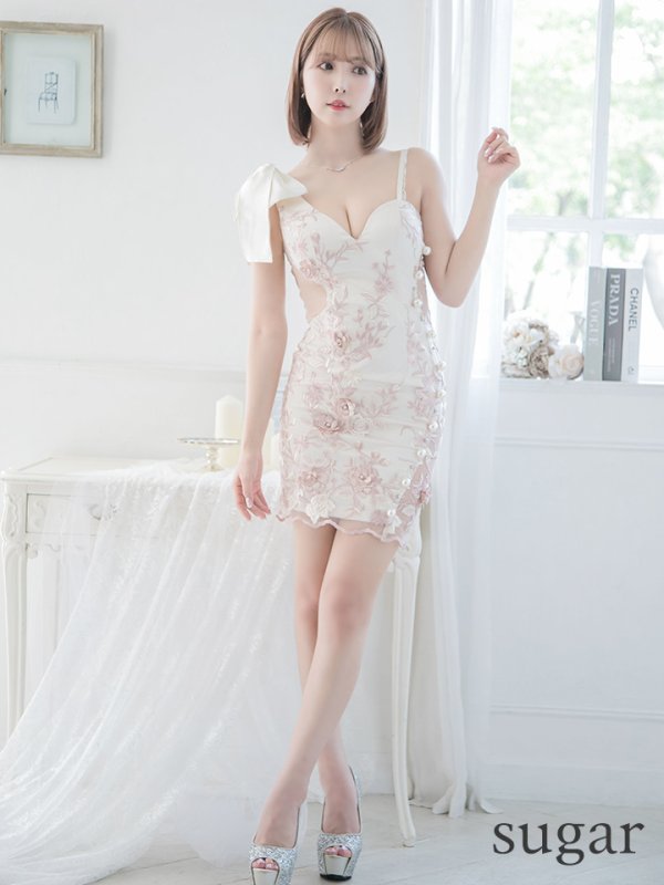 画像7: XS〜Lサイズあり【ROBE de FLEURS/ローブドフルール】立体刺繍レース/ アシンメトリー / タイト/ミニドレス/ キャバドレス[OF08] (7)