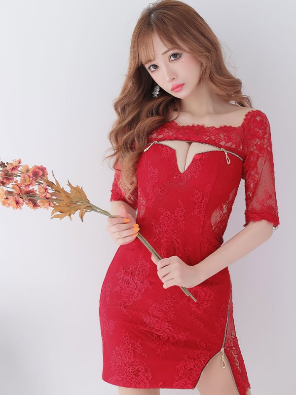 画像16: 【Glossy/グロッシー】オフショル/ ジップ/ ZIPフロントジップ/ ZIP 袖あり/ タイト/ ミニドレス/ キャバドレス【OF08】 (16)