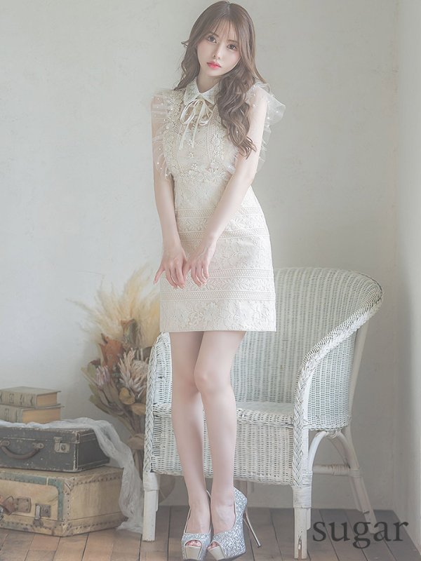 画像7: XSサイズあり【ROBE de FLEURS/ローブドフルール】ビジュー襟/ フラワーレース/ タイト/ ミニドレス/ キャバドレス[OF2] (7)