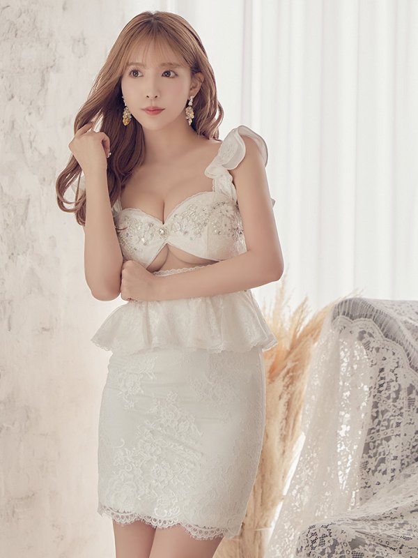 画像7: Lサイズあり【ROBE de FLEURS/ローブドフルール】立体フラワー/ シアー/ レース/ ペプラム/ タイト/ ミニドレス/ キャバドレス[OF08] (7)