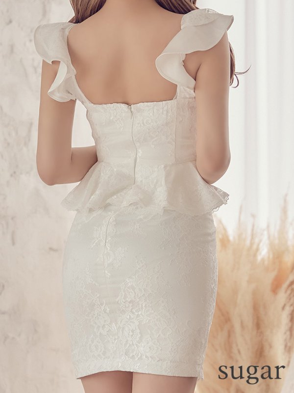 画像10: Lサイズあり【ROBE de FLEURS/ローブドフルール】立体フラワー/ シアー/ レース/ ペプラム/ タイト/ ミニドレス/ キャバドレス[OF08] (10)