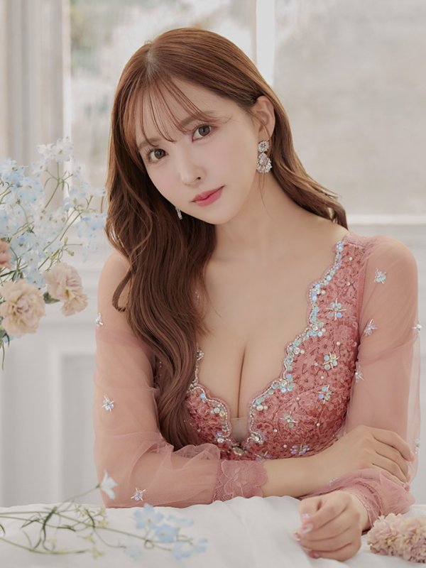 画像18: XSサイズあり【ROBE de FLEURS/ローブドフルール】長袖/ 袖あり/ チュールスリーブ/ スカラップカット/ ミニドレス/ キャバドレス[OF08] (18)