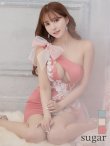 画像2: XSサイズあり【ROBE de FLEURS/ローブドフルール】ジップ / ZIP/ シフォンリボン/ ワンショル/ サイドシアー/ タイト/ レースクリスタルドレス/ ミニドレス/ キャバドレス[OF2] (2)