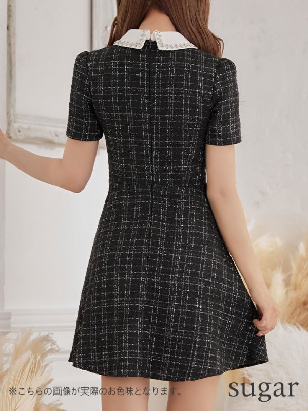 画像10: 【LIMITED SALE開催中！! 11月11日より順次発送予定】XSサイズあり【ROBE de FLEURS/ローブドフルール】ツイード/ 襟付きジップ/ フレア/ ミニドレス/ キャバドレス[OF08] (10)