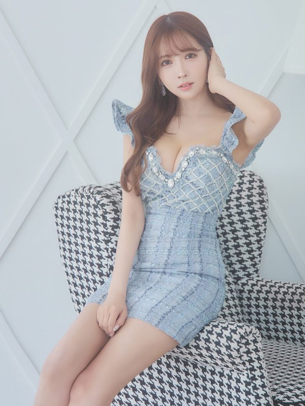 画像5: XSサイズあり【ROBE de FLEURS/ローブドフルール】ラメツイード/ 大粒ビジュー/ フリル/ タイト/ ミニドレス/ キャバドレス[OF08] (5)