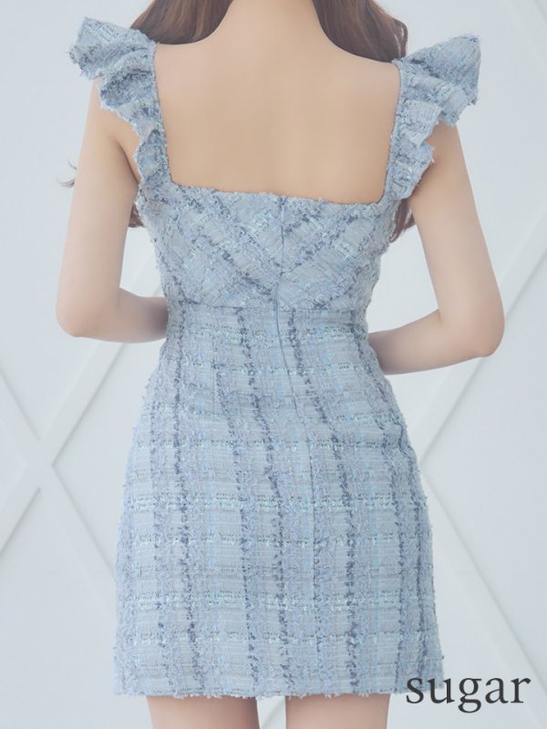 画像9: XSサイズあり【ROBE de FLEURS/ローブドフルール】ラメツイード/ 大粒ビジュー/ フリル/ タイト/ ミニドレス/ キャバドレス[OF08] (9)