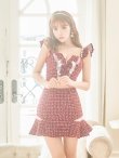 画像2: XSサイズあり【ROBE de FLEURS/ローブドフルール】スプリングツイード/ パール/ フリル/ セットアップ/ ミニドレス/ キャバドレス[OF2] (2)