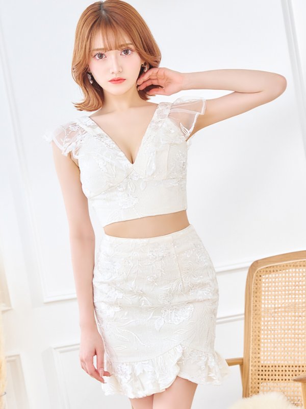 画像12: 訳あり商品※スカートに穴あき【ROBE de FLEURS/ローブドフルール】スパンコール/ フラワーレース/ セットアップ/ ノースリーブ/ ミニドレス/ キャバドレス[OF2] (12)