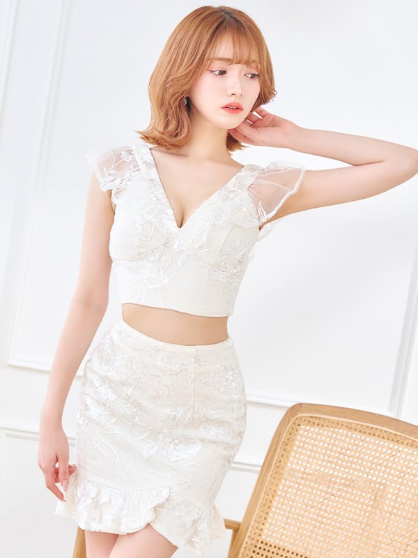 画像13: 訳あり商品※スカートに穴あき【ROBE de FLEURS/ローブドフルール】スパンコール/ フラワーレース/ セットアップ/ ノースリーブ/ ミニドレス/ キャバドレス[OF2] (13)