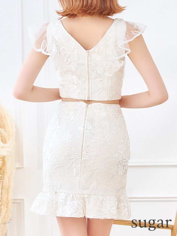 画像19: 訳あり商品※スカートに穴あき【ROBE de FLEURS/ローブドフルール】スパンコール/ フラワーレース/ セットアップ/ ノースリーブ/ ミニドレス/ キャバドレス[OF2] (19)