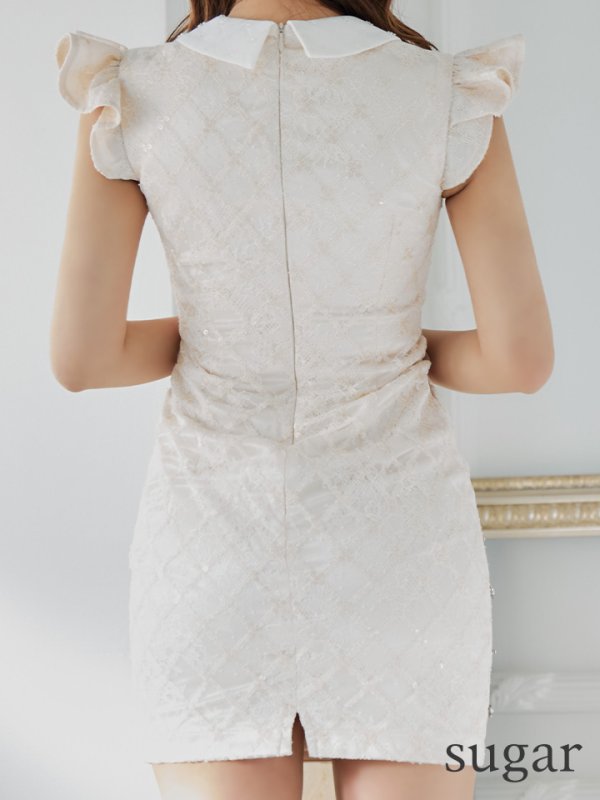 画像10: XSサイズあり【ROBE de FLEURS/ローブドフルール】リボン/ 襟付き/ フリル/ サイドシアー/ ビジュー/ タイト/ ミニドレス/ キャバドレス[OF08] (10)