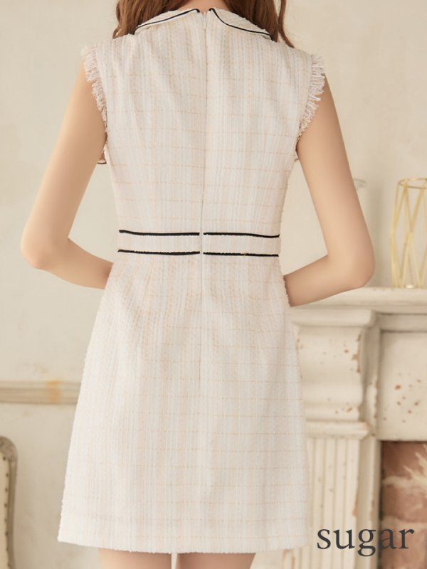 画像18: XS-Lサイズあり【ROBE de FLEURS/ローブドフルール】ツイード/ リボン/ 襟つき/ 台形スカート/ ミニドレス/ キャバドレス[OF08] (18)