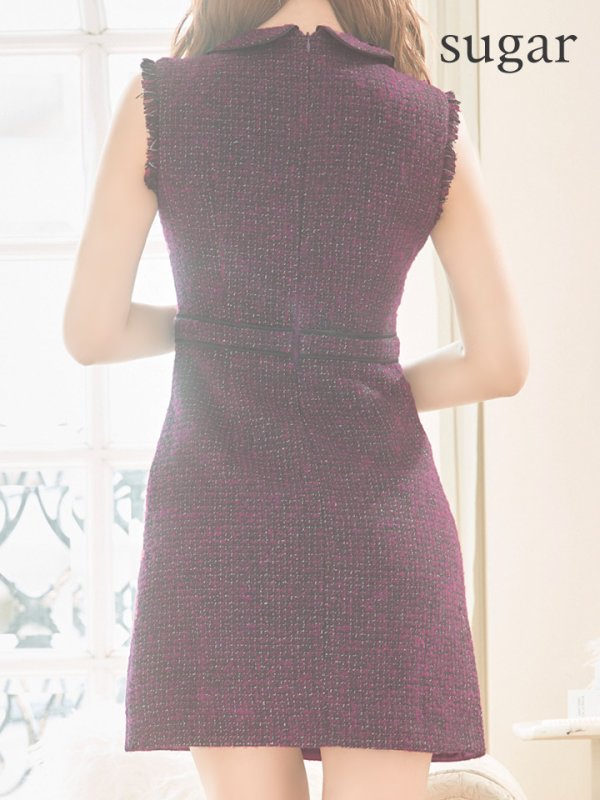 画像9: XS-Lサイズあり【ROBE de FLEURS/ローブドフルール】ツイード/ リボン/ 襟つき/ 台形スカート/ ミニドレス/ キャバドレス[OF08] (9)