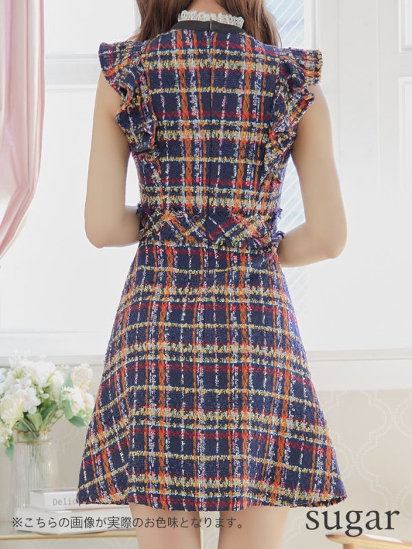 画像9: XSサイズあり【ROBE de FLEURS/ローブドフルール】クラシカルリボン/ ラメツイード/ フレア/ ミニドレス/ キャバドレス[OF08] (9)