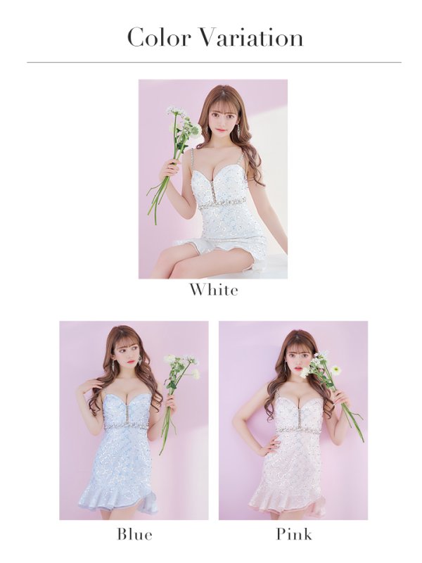 画像25: XSサイズあり【ROBE de FLEURS/ローブドフルール】スパンコール付きチュール/ アシンメトリー/ キャミソール/ フリル/ ミニドレス/ キャバドレス[OF08] (25)