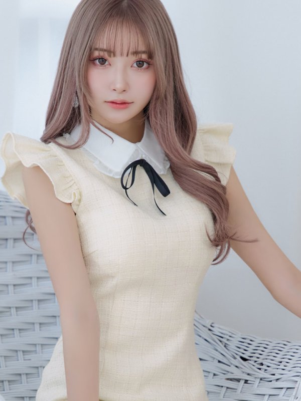 画像3: XSサイズあり【ROBE de FLEURS/ローブドフルール】ラメツイード/ リボン/ 襟付き/ フリル/ ワンピース/ ミニドレス/ キャバドレス[OF08] (3)