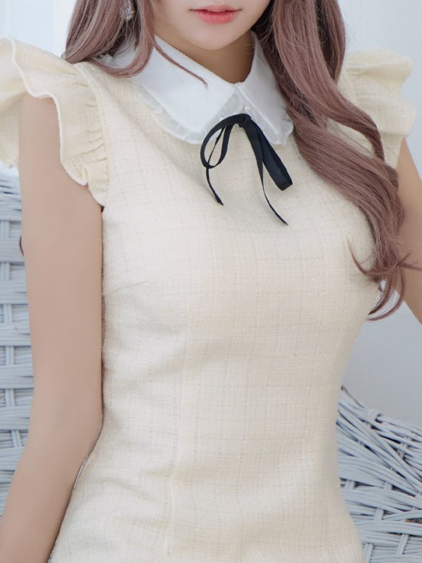 画像5: XSサイズあり【ROBE de FLEURS/ローブドフルール】ラメツイード/ リボン/ 襟付き/ フリル/ ワンピース/ ミニドレス/ キャバドレス[OF08] (5)