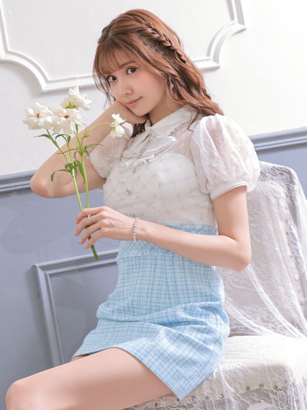 画像5: XSサイズあり【ROBE de FLEURS/ローブドフルール】パフスリーブ/ ラメツイード/ ビジュー/ 台形スカート/ ミニドレス/ キャバドレス[OF08] (5)