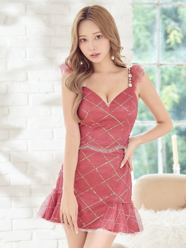 画像9: XSサイズあり【ROBE de FLEURS/ローブドフルール】スパンコール/ ドットチュール/ セットアップ/ノースリーブ/ フリル/ ミニドレス/ キャバドレス[OF2] (9)