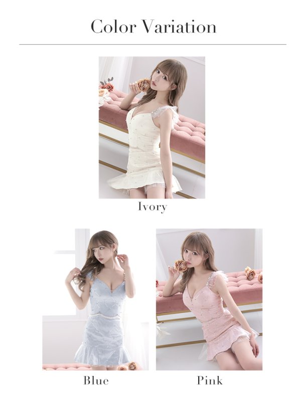 画像24: XSサイズあり【ROBE de FLEURS/ローブドフルール】スパンコール/ ドットチュール/ セットアップ/ノースリーブ/ フリル/ ミニドレス/ キャバドレス[OF08] (24)