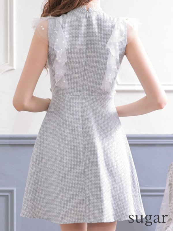 画像9: XS〜Lサイズあり【ROBE de FLEURS/ローブドフルール】レース/ ビジュー/ サマーツイード/ Aライン/ フレア/ ノースリーブ/ ミニドレス/ キャバドレス[OF08] (9)