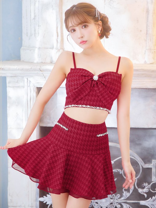 画像14: XSサイズあり【ROBE de FLEURS/ローブドフルール】フロントリボン/ セットアップ/ キャミソール/ ジャガード/ フレア/ ミニドレス/ キャバドレス[OF08] (14)