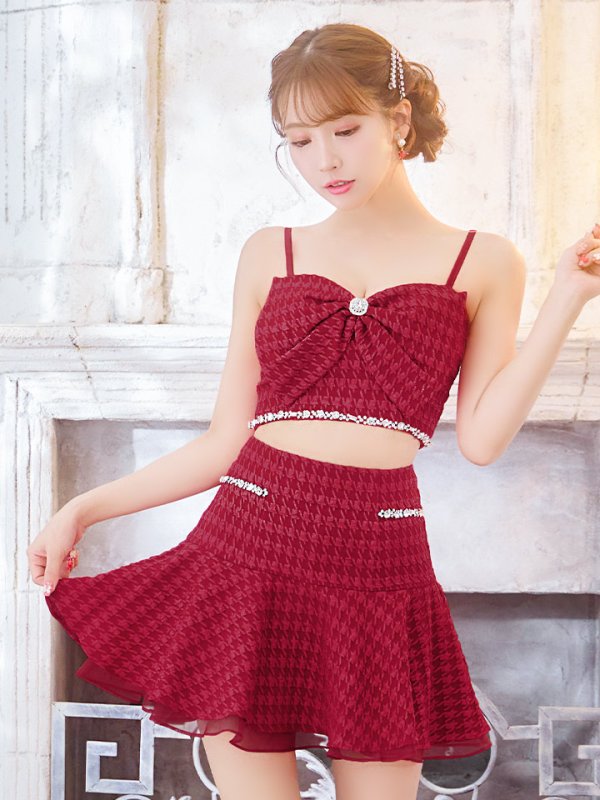 画像16: XSサイズあり【ROBE de FLEURS/ローブドフルール】フロントリボン/ セットアップ/ キャミソール/ ジャガード/ フレア/ ミニドレス/ キャバドレス[OF08] (16)