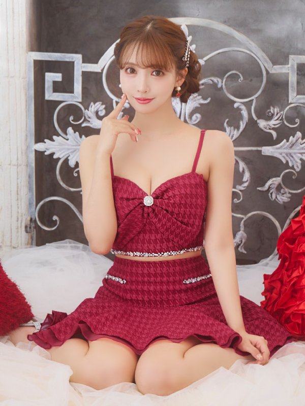 画像17: XSサイズあり【ROBE de FLEURS/ローブドフルール】フロントリボン/ セットアップ/ キャミソール/ ジャガード/ フレア/ ミニドレス/ キャバドレス[OF08] (17)